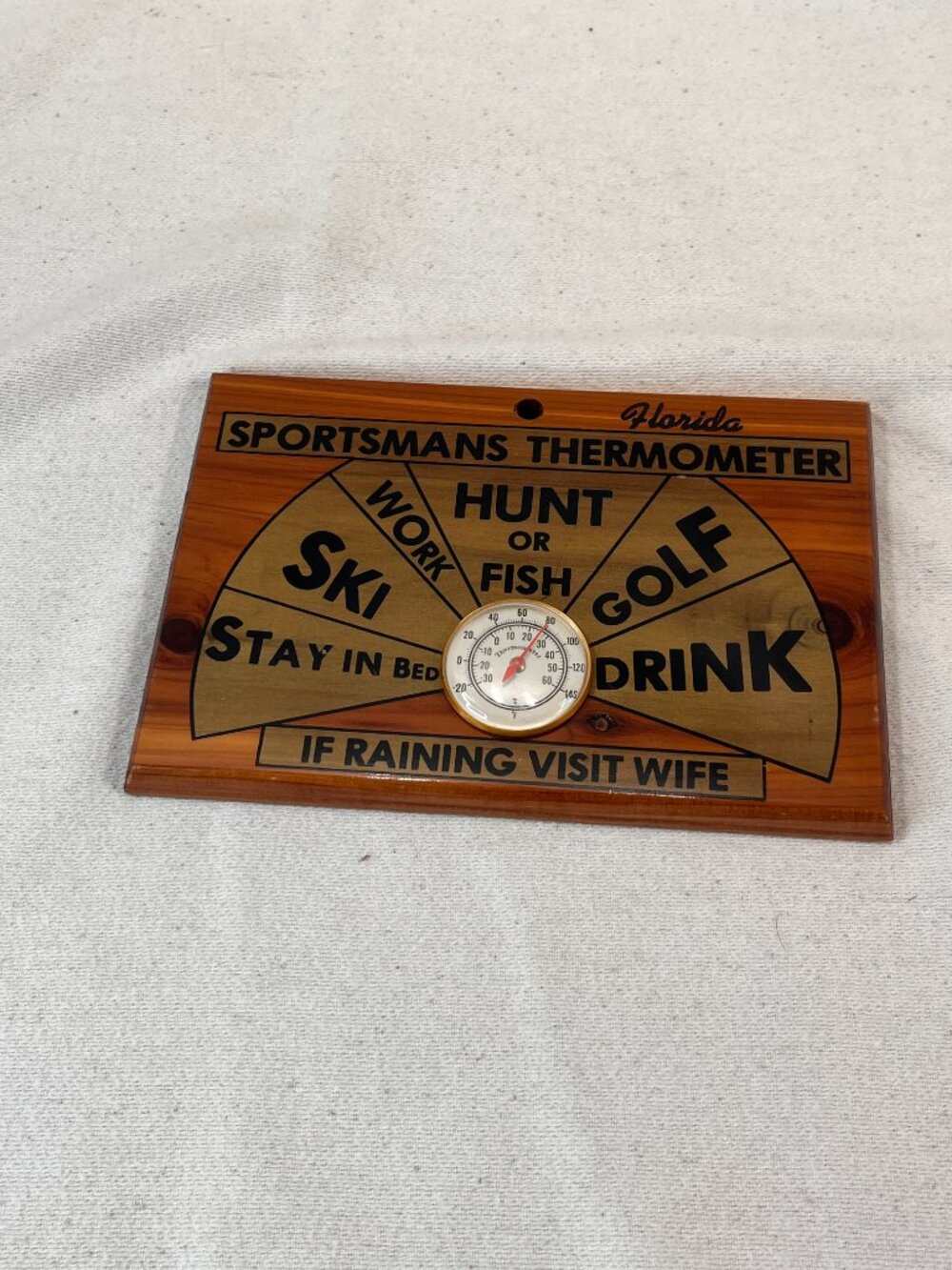 Vintage Sportsmans Thermometer Wood Wooden Novelty Sign Man Cave Fish Hunt Golf